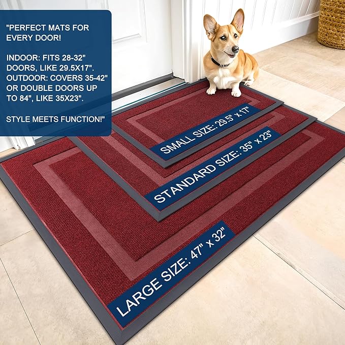 OLANLY Front Door Mat Indoor Outdoor Entrance, Waterproof All-Season, All-Weather Doormat, Sturdy Natural Rubber, Fade Resistant, Low Profile, Easy Clean Patio Porch Entryway Mat, 47x30, Wine Red