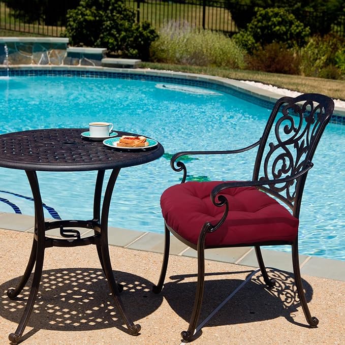 Thyle Outdoor Chair Cushions Set of 6 Waterproof Sun Protection Square Tufted Overstuffed Patio Furniture Seat Cushion for Patio Furniture Dining Indoor 19" x 19"(Wine Red)