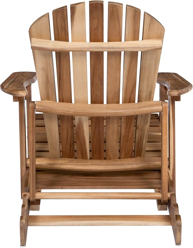 Merax Folding Adjustable Acacia Wood Adirondack Chairs, with Retractable Ottoman Outdoor Lounge Reclining Chair for Yard, Garden, Patio, Natural Stained