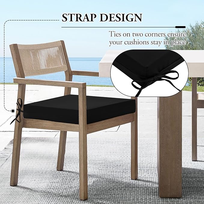 Wellsin Outdoor Chair Cushions for Patio Furniture - Outdoor Cushions for Chairs - Water Resistant Patio Chair Cushions Set of 4, 18.5"X16"X3", Black