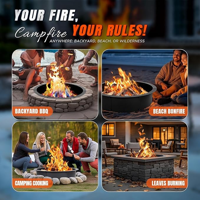 INNO STAGE 31 Inch Fire Pit Ring (35 Inch Outer), Heavy Duty Steel Fire Ring Outside, Large Round Fire Pit Insert, DIY Camping Fire Ring, Above or In-Ground, Black Carbon for Patio Backyard Bonfire