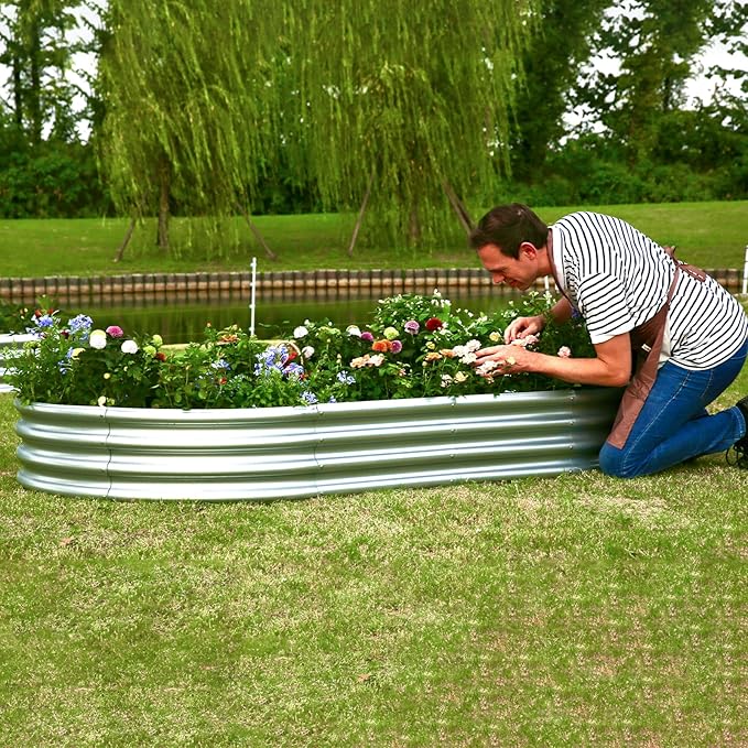 Large 8x4x1 Ft Galvanized Raised Garden Bed, Easy-Assembly Metal Planter for Outdoor Vegetables, Flowers & Herbs