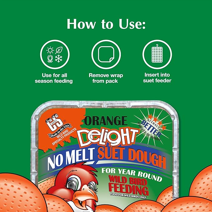 C&S Orange Delight No Melt Suet Dough 11.75 Ounces, 12 Pack