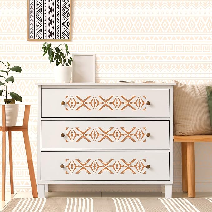 Sistink Reusable Aztec Stencils for Painting - 8 Pcs Tribal Stencils for Crafts Reusable, Boho Corner Stencil for Painting, DIY Aztec Templates on Wood Cabinets Wall Decor