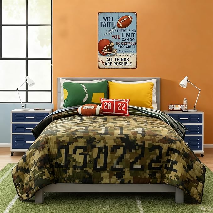 Football Party Decorations With Faith Football Metal Sign – Vintage Christian Sports Wall Art for Locker Room, Bedroom, or Gym – Motivational Football Gift for Athletes, Coaches, and Football Fans (FOOTBALL)