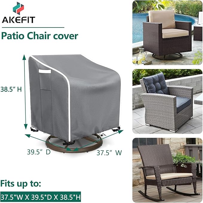AKEfit Outdoor Swivel Lounge Chair Cover 2 Pack,Heavy Duty Waterproof Patio Chair Covers for All-Weather Protection Outdoor Lawn Furniture,Grey-37.5Wx39.5Dx38.5H inches