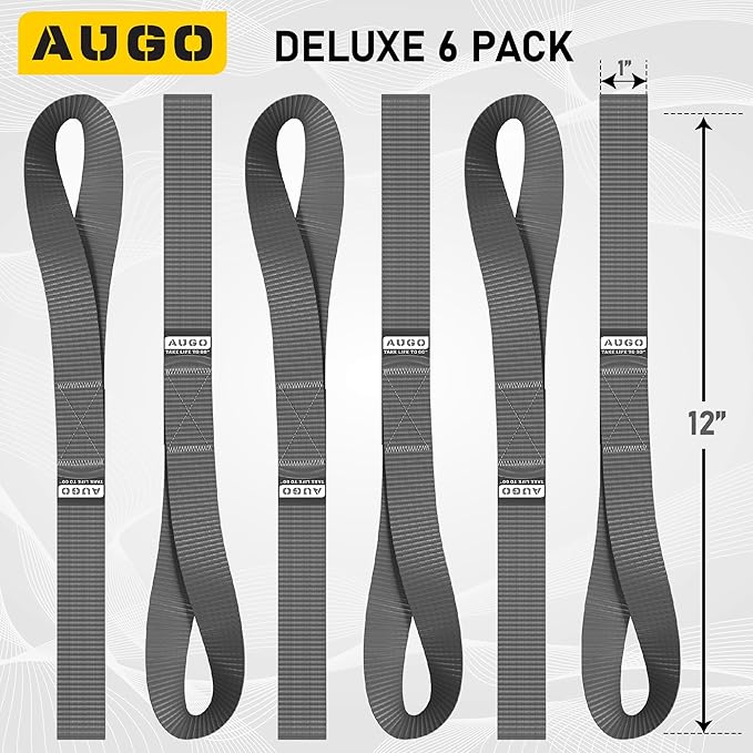 Soft Loop Tie Down Straps - 1,500 Load Capacity & 4,500 Lbs Breaking Strength - 6 Pack - Loops for Securing ATV, UTV, Motorcycles, Scooters, Dirt Bikes, Lawn & Garden Equipment - by AUGO