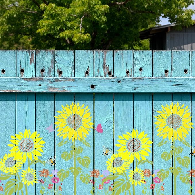 Large flower Stencils for Painting on Wood,Jumbo Sunflower Floral Butterfly Reusable Plastic Floral Templates for Outdoor Garden Walls, Fence, DIY Crafts, Canvas, Furniture Home Decor (8Pcs Sunflower)