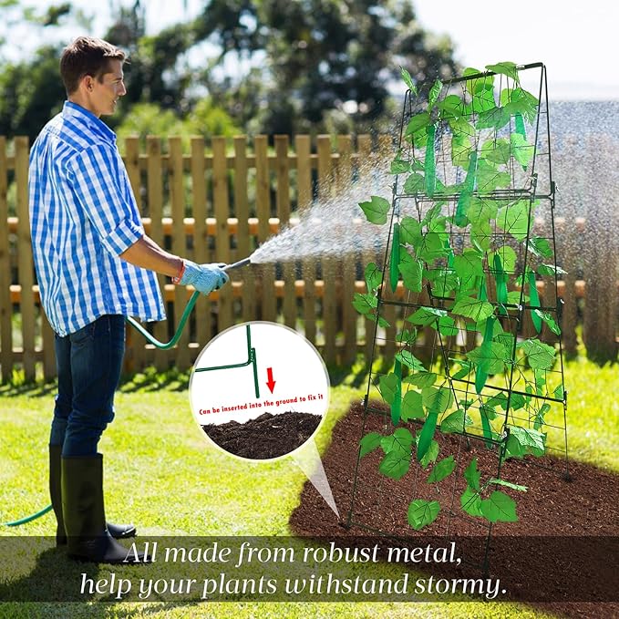 Thickened Cucumber Trellis for Raised Garden Bed,48"x16" Foldable Frame Metal Vegetable Trellis for Climbing Plants Outdoor Plant Support for Grape Tomato Peas, Fruit, Vine,Bean(Green)