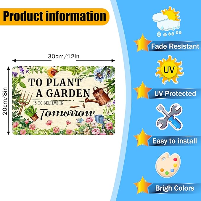 To Plant A Garden is To Believe Tomorrow Tin Signs-Funny Garden Signs for Outside,Gardening Metal Signs Perfect Gifts for Plant Lover Mothers Grandmas and Housewarming 8x12in