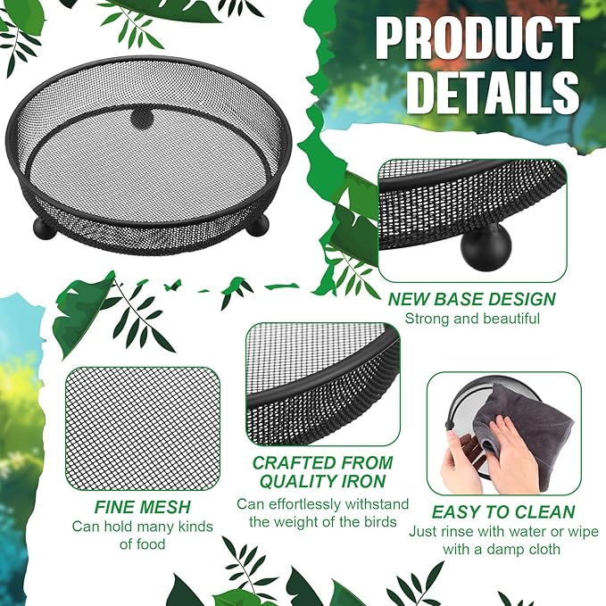 Nuogo 4 Pcs Platform Bird Feeder 7 Inches Ground Bird Feeder Tray for Outside Metal Squirrel Feeders Rust Resistant Mesh Seed Tray Garden Yard Decoration for Outdoor Wild Dove(Round)