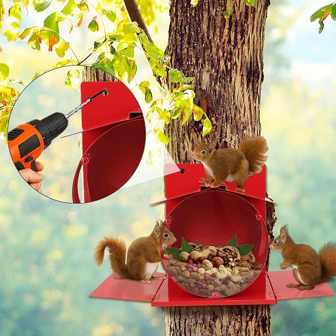 Metal Squirrel Feeders for Outside with Flip Lid Large Squirrel Houses for Outside Chipmunks, Wildlife Squirrel Feeder for Corn, Peanuts,Great Gift for Nature Lovers