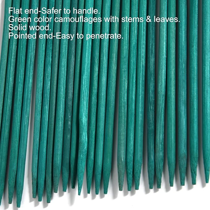 50 PCS 18" Plant Sticks Support, Green Bamboo Sticks, Garden Wood Plant Stakes, Floral/Orchid/Tomato Plant Support Stakes, Wooden Sign Posting Garden Sticks