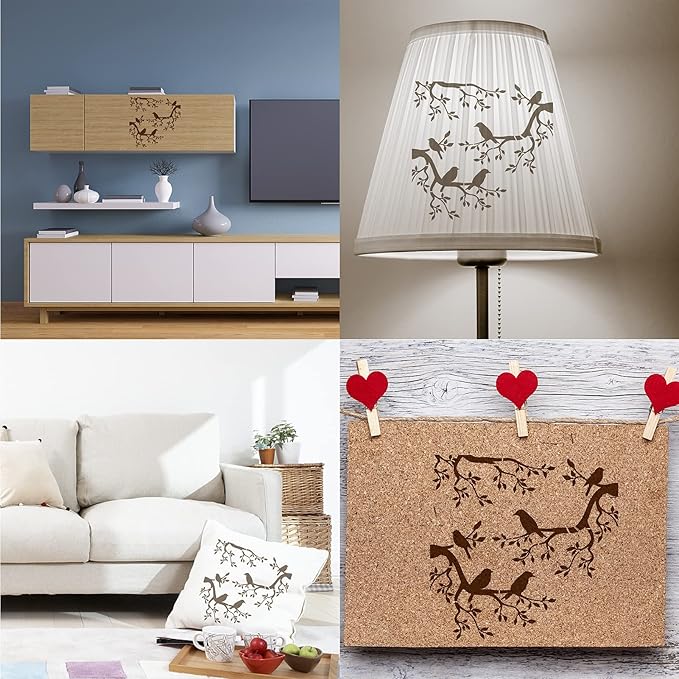 GORGECRAFT Tree Stencil Template Bird Large 11.8x11.8 Inch Reusable Birds on Tree Stencil Leaf Silhouette Sign Home Decor Hummingbird Template for Painting on Wood Wall Scrapbook Card Floor Drawing