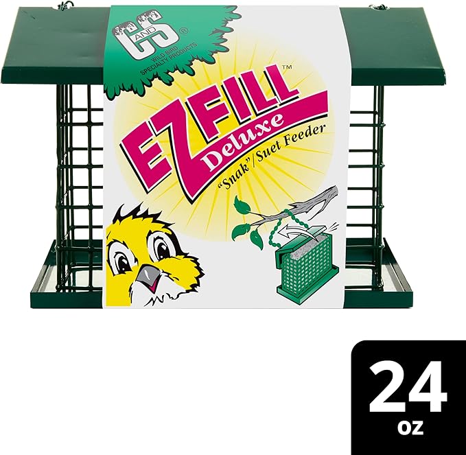 C&S EZ Fill Deluxe Suet and Snak Feeder with Roof & Platform, Suet Feeder for Wild Birds, Holds one 56 Ounce Suet Cake