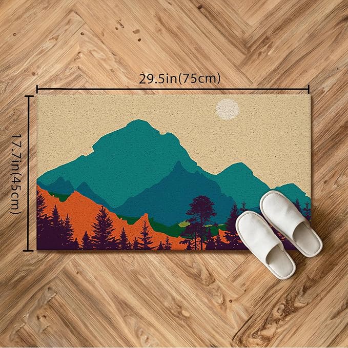 Nogrit Boho Bath Mats for Bathroom, Non Slip Shower Mat for Bathroom Floor, Boho Front Door Mat and Forest Mountain Bathroom Mat, PVC Coil Mat 17x30