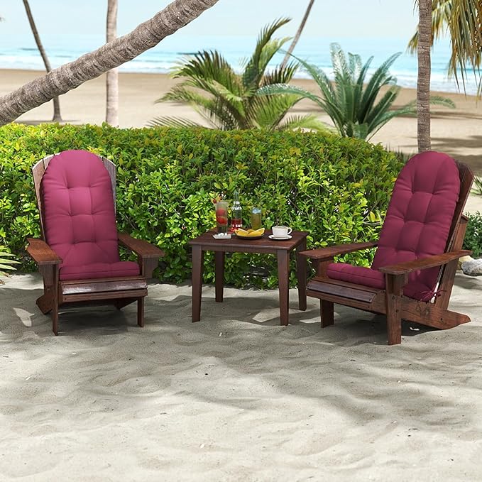 Outdoor Adirondack Chair Cushions Set of 2, 44x19x4 Inch Rocking Chair Cushion, High Back Patio Soft Seat Pad with Ties, Indoor Outside Use, Fade-Resistant & Waterproof, Burgundy