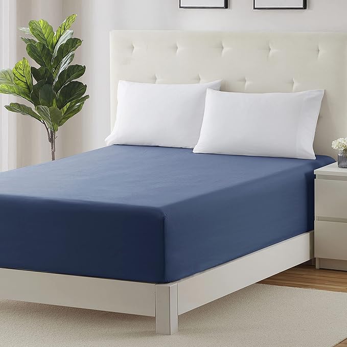 Clara Clark Fitted Sheet, Extra Deep Pocket Fits Deep Mattress, Luxury Soft Fitted Sheet Only, Twin XL - Extra Deep Navy Blue