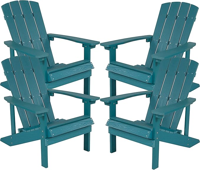 Flash Furniture Charlestown Poly Resin Adirondack Chair - Sea Foam - All Weather - Indoor/Outdoor - Set of 4