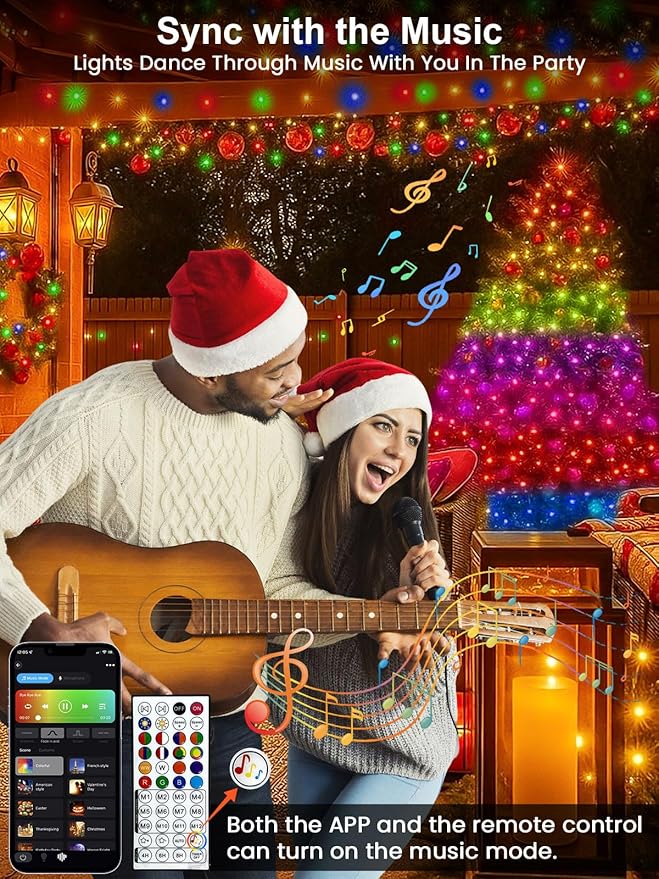 Smart Color Changing Valentines Day Lights with Remote & App Control, 66FT 200LED RGB Light with Timer, Music Sync Multiple Modes Twinkle Christmas Light Waterproof Indoor Outdoor Valentines Day Decor