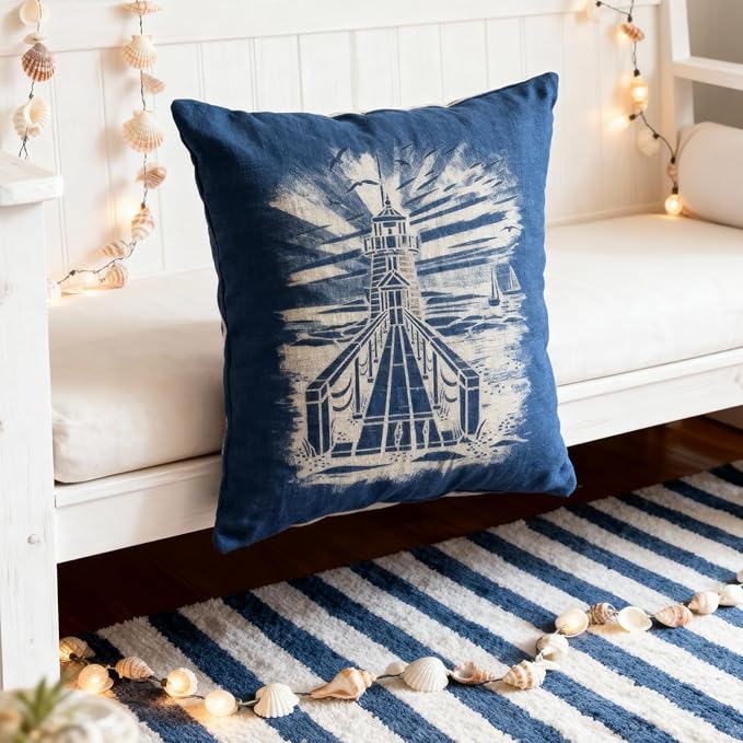 TIAMECH A4 Reusable Coast Lighthouse Stencil for Painting - Beach Seaside Boardwalk Layering Template, DIY Wall Art, Wood Furniture, Scrapbook & Crafts (8.3x11.7inch)