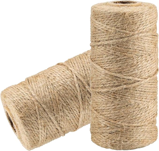 1.5mm 656ft Natural Jute Garden Rope - 2 Roll Brown Hemp Twine