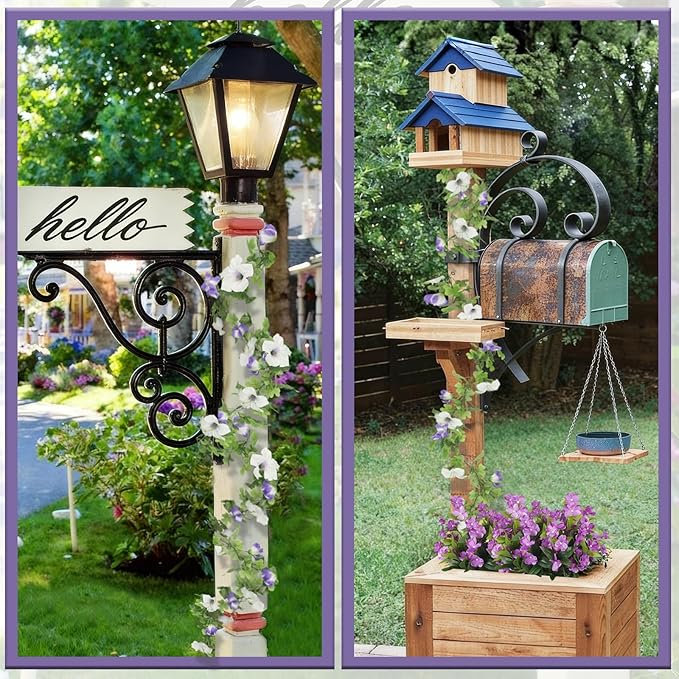 2 Pcs Artificial Flowers Vines Garland Purple Petunias Silk Spring Flowers Garland for Mantle 11 FT Fake Morning Glory Hanging Vines Plants for Outdoors Wall Fence Indoor Wedding Banquet Decor