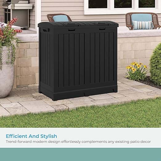 Suncast Dual Trash Hideaway Cabinet for Garbage and Recycle Bags, Discrete Outdoor Trash Cabinet with Concealed Trash Bag Holders, Holds Two 33-Gal. Bags, Made in the USA