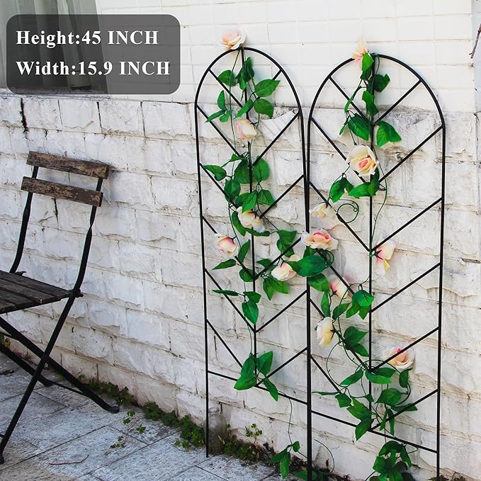 2 Pack Black Metal Trellis for Climbing Plants - 45" H x 15.9" W Garden Trellis for Roses, Vegetables, Flowers, Lawn, Backyard