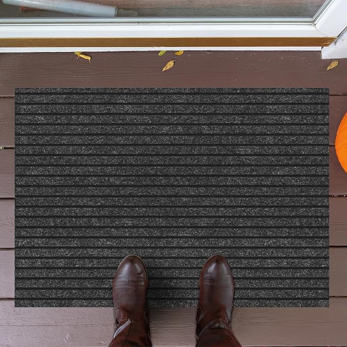 Ottomanson Front Door Mat – Non Slip Scraper Mud Mat for High Traffic Entryways, RV & Patio – Dirt Trapping and Durable for Indoor & Outdoor Use – 2' x 4' – Black