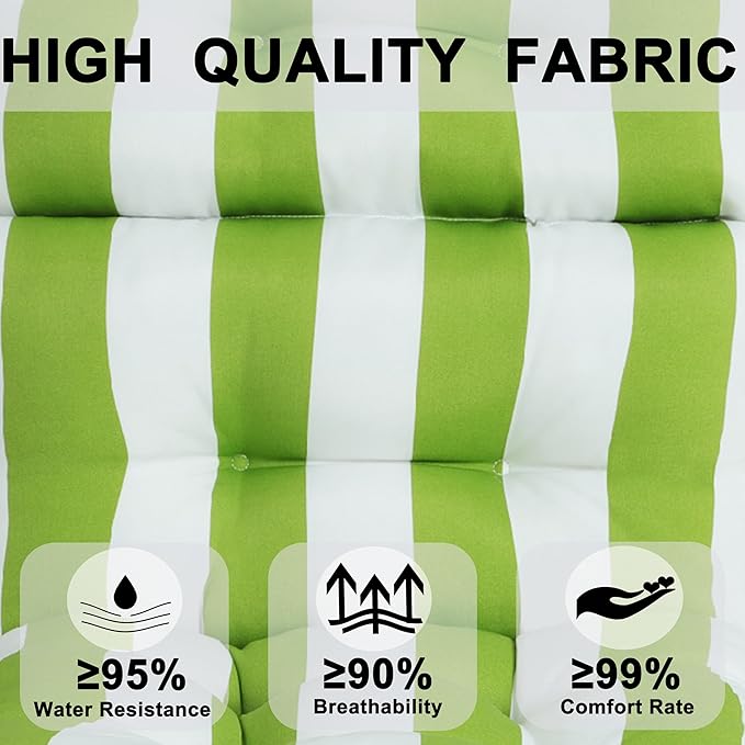 Only choice High Back Chair Cushions,Adirondack Chair Cushion with Waterproof All-Weather, Rocking Chair Cushion for Outdoor Patio, Garden Porch 44”x 22”x 4,Set of 2 (Green/White)
