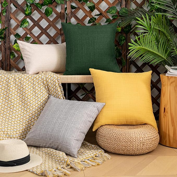 Kevin Textile Pack of 2 Outdoor Waterproof Pillow Covers Checkered Decorative Cushions Sham Throw Pillowcases Shell for Patio Tent Garden Couch Bed Sofa 24x24 Inch Army Green
