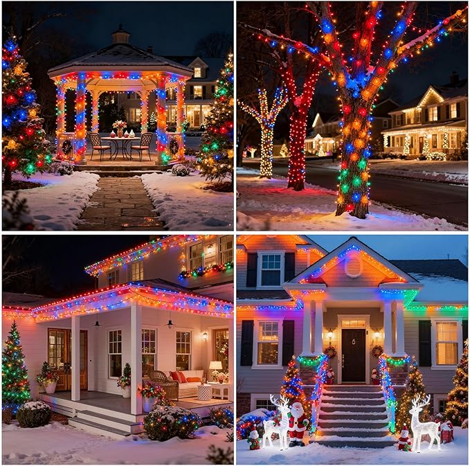 SOLARBABY 4 Pack Solar Christmas Lights Outdoor,Total 146Ft 400 LED Solar String Lights Outdoor with 8 Modes,Waterproof Multicolor Fairy Light for Outside Garden Yard Xmas Tree Christmas Decoration