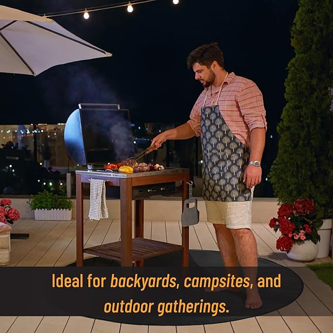 UNCO - Nonstick Grilling Mats 48",Round Fire Pit Mat, Black Double-Sided Fireproof Design, Reusable, Portable, 3 Layers, Waterproof & Easy to Clean, Grill Matt for Outdoor Grill Deck Protector