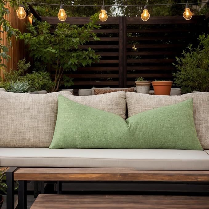 Kevin Textile Outdoor Waterproof Long Lumbar Pillow Cover 14x36 Inch Pack of 1 Checkered Decorative Rectangle Cushion Throw Pillowcases Shell for Patio Tent Garden Couch Bed Sofa Sage Green