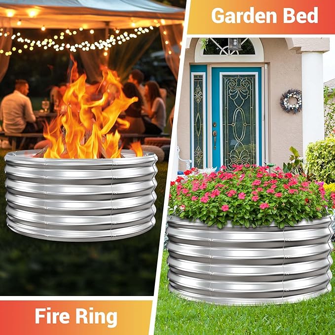 32In Fire Pit Ring, 17'' Tall Heavy Duty Galvanized Steel Wood Burning Fire Pits Insert, DIY In Ground or Above Ground, Outdoor Firepit & Fireplace for Backyard Bonfire, Patio & Camping