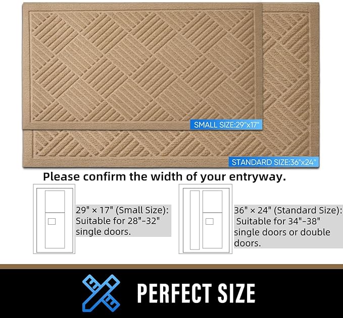 PLEASOR Front Door Mat Outside Entrance, Dirt Resistant and Absorbent Welcome Door Mat Outdoor Indoor, Sturdy Non-Slip Backing Entry Mat, Fade Resistant, Low Profile Doormat for Entryway, 29x17, Beige