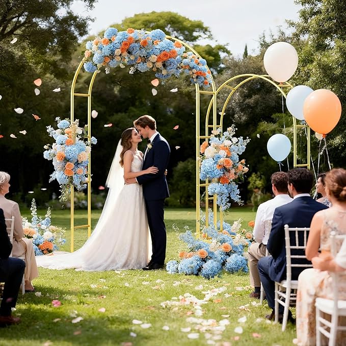Metal Garden Arch Trellis Arbor Set of 2, 7.2FT+6.6FT Wedding Arch Stand with Steel Frame, Metal Pergola Arbor with Base for Decor Valentines Day Garden Trellis Climbing Plant, Bridal Party Ceremony