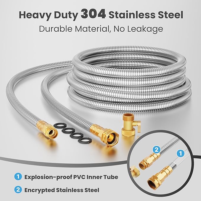 Girafe Tools Garden Hose 25ft x 5/8", 304 Stainless Steel Metal Water Hose, No Kink Garden Water Hose with 9 Pattern Spray Nozzle, Flexible, Lightweight, Kink Free Hose for Yard, Outdoor