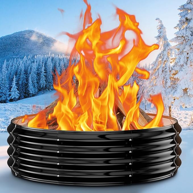 36 Inch Fire Pit Ring Insert for Outside, Heavy Duty Galvanized Steel Fire Pits/Outdoor Fireplace, DIY Wood Burning Firepit In-Ground or Above-Ground,Portable for Backyard Bonfire, Patio & Camping