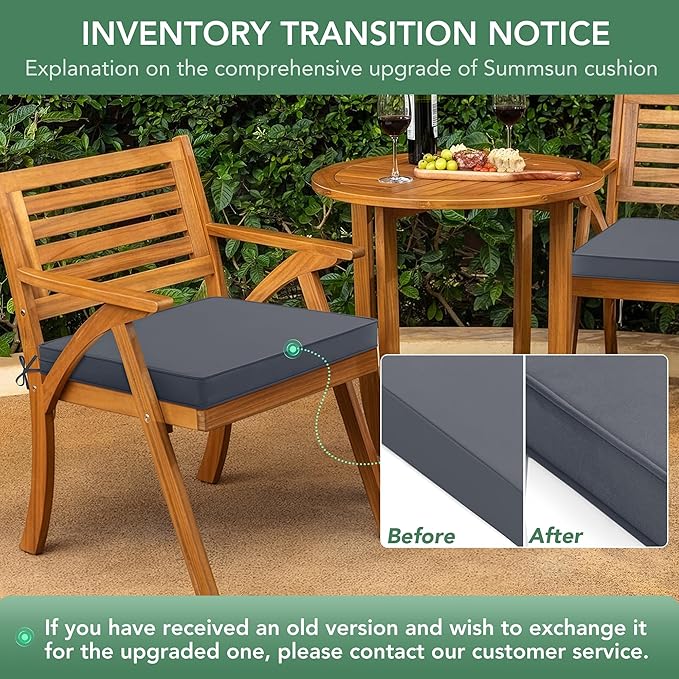 Outdoor Chair Cushions Set of 4: Waterproof & Color Fastness Seat Cushion for Patio Furniture - 22 x 22 x 3 Inch Chair Pads with Ties and Hidden Zipper - Patio Chair Cushion Replacement, Dark Grey