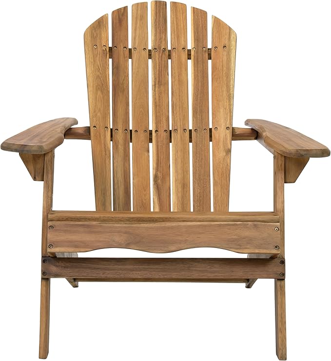 Merax Folding Adjustable Acacia Wood Adirondack Chairs, Water Proof Outdoor Wooden Fire Pit Lounge Reclining Chair for Yard, Garden, Patio, Natural Stained