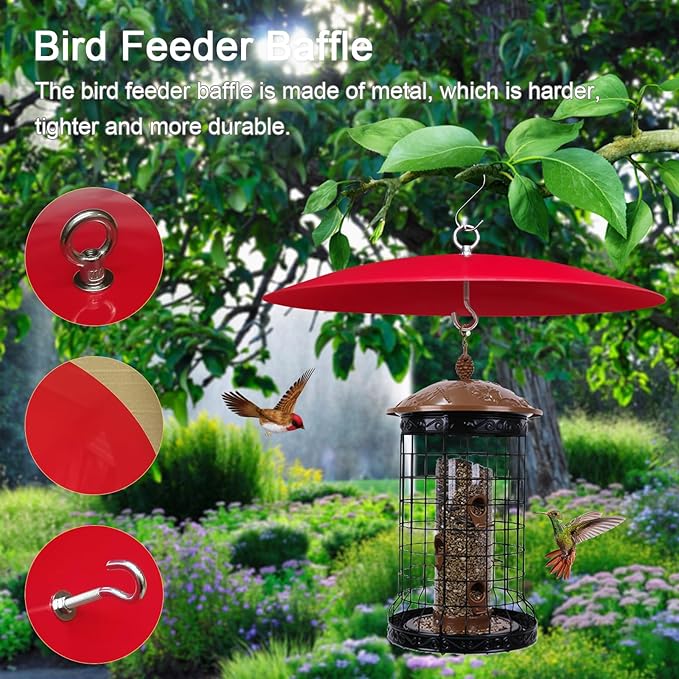 Bird Feeder Baffle, Metal Hummingbird Feeder Rain Guard for Bird Houses,13 inch Hanging Baffle Weather Guard for Outside Red 2 Pack