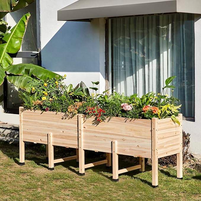 AMERLIFE 8x2 Ft Raised Garden Bed, 16 Inch Depth Featuring Legs, Drainage Holes, Ideal for Deep Rooted Vegetables, Flowers, Herbs, Elevated Wood Planter Box for Balcony, Patio, Backyard, Easy Assembly