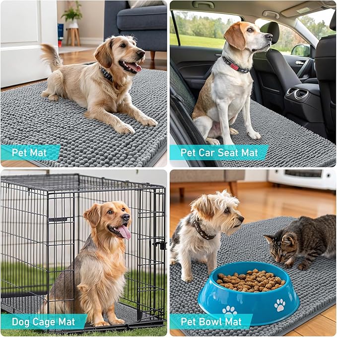 OLANLY Dog Door Mat for Muddy Paws 47x24, Absorbs Moisture and Dirt, Absorbent Non-Slip Washable Doormat, Quick Dry Chenille Mud Mat for Dogs, Entry Indoor Entryway Carpet for Inside Floor, Grey