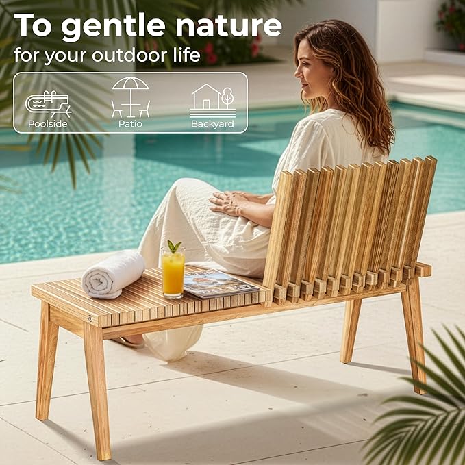 Melino Wooden Outdoor Slat Bench, 2 in 1 Convertible Bench to Table, Acacia Solid Wood Construction for Patio, Garden and Entryway, 47 Inch