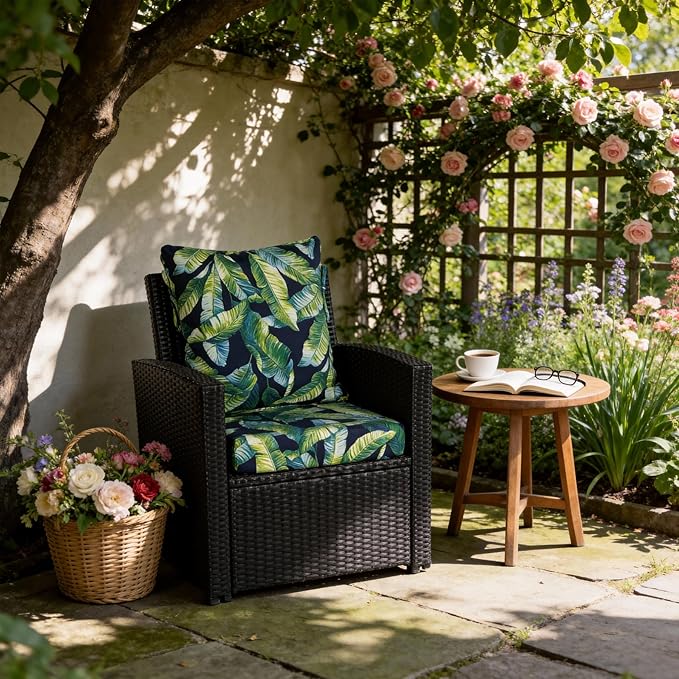 COZYVIDA Outdoor Dining Chair Cushion, Set of 2, 20" x 42",C0 Water-Resistant Breathable Polyester, UV-Resistant 1000+ Hrs, 30D Foam with Recycled Fiber Fill, YKK Zippers,Tropical Leaf