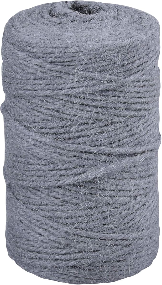 jijAcraft Jute Twine String 328 Feet, 2mm Colored Natural Twine for Gift Wrapping, 3-Ply Hemp Gray Twine for Climbing Plant, Garden Craft, DIY Christmas Handmade Arts, Gift Decoration Twine