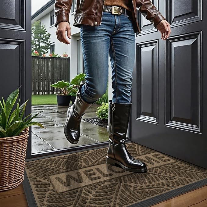 Smiry Welcome Mat Indoor Outdoor, All-Season Waterproof Front Door Mat, Sturdy Natural Rubber Doormat, Non-Slip, Easy Clean, Low Profile Dirt Trapper for Porch Patio Entrance, 29.5x17, Brown