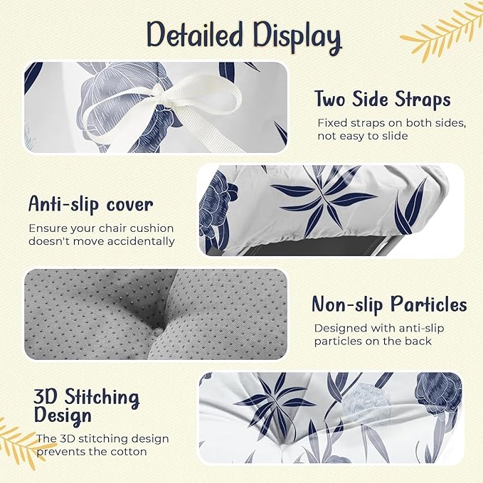 4 Pack Outdoor Chaise Lounge Chair Cushion 75.1 x 22.8 x 4.7 Inches 100% Waterproof Replacement Cotton Patio Pool Lounge Chair Cushion for Outdoor Furniture with Ties, Blue Enchantress